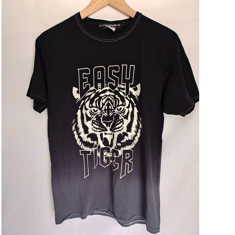 Lulu Simon‎ Studio Easy Tiger Graphic Tee Ombre Dip Dye Black Grey Medium